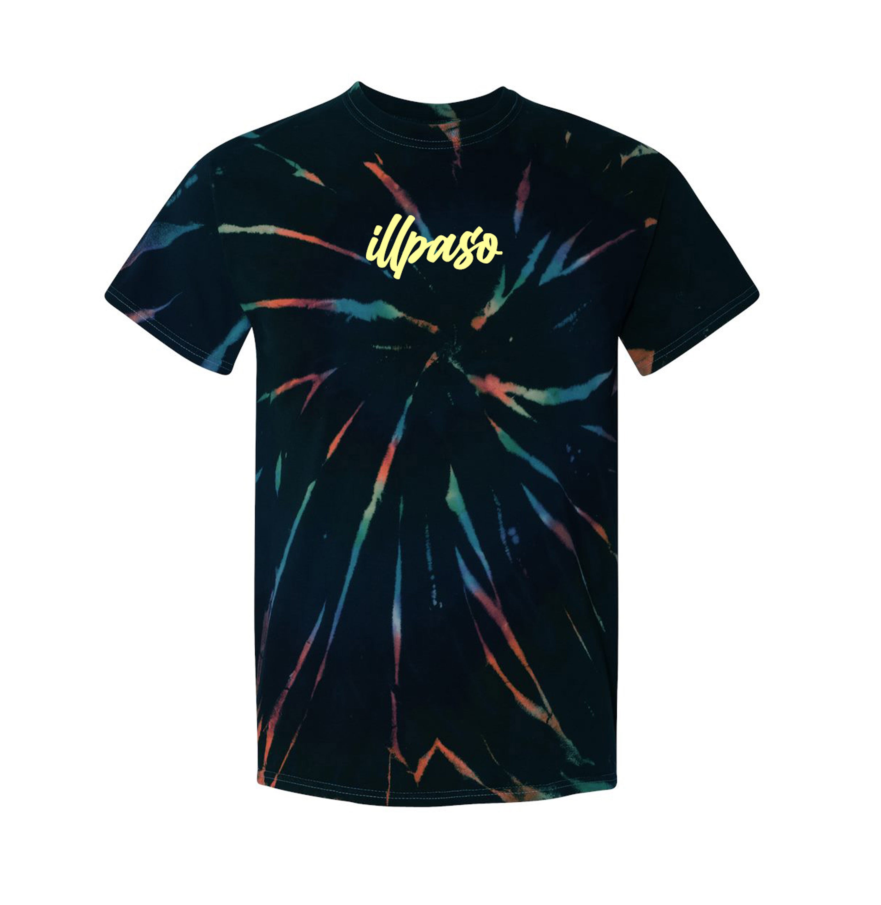 Aurora Multi-Color Spiral Short Sleeve T-Shirt w/ Gold Embroidered Chest Logo by illpaso