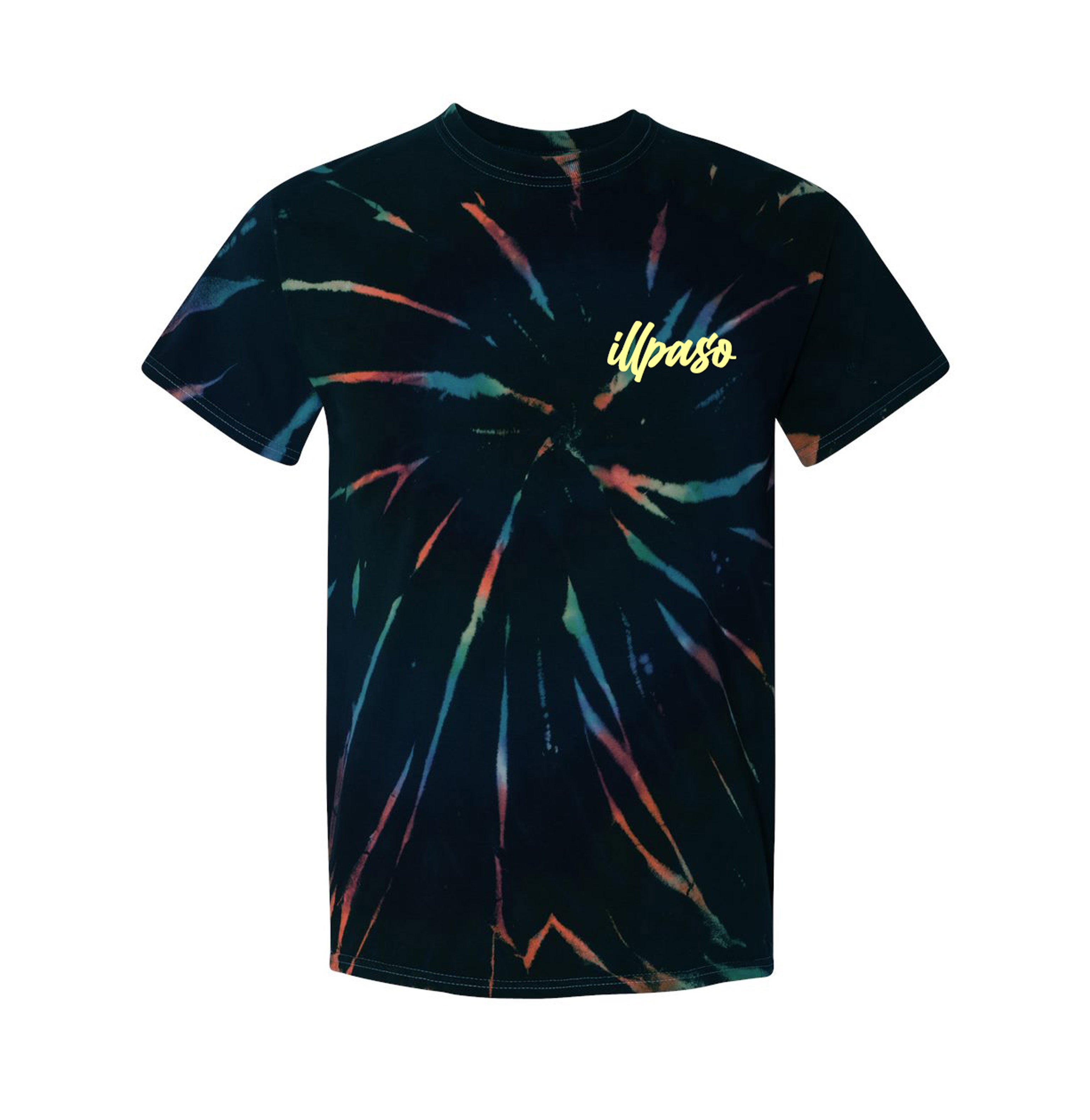 Aurora Multi-Color Spiral Short Sleeve T-Shirt w/ Gold Embroidered Pocket Logo by illpaso