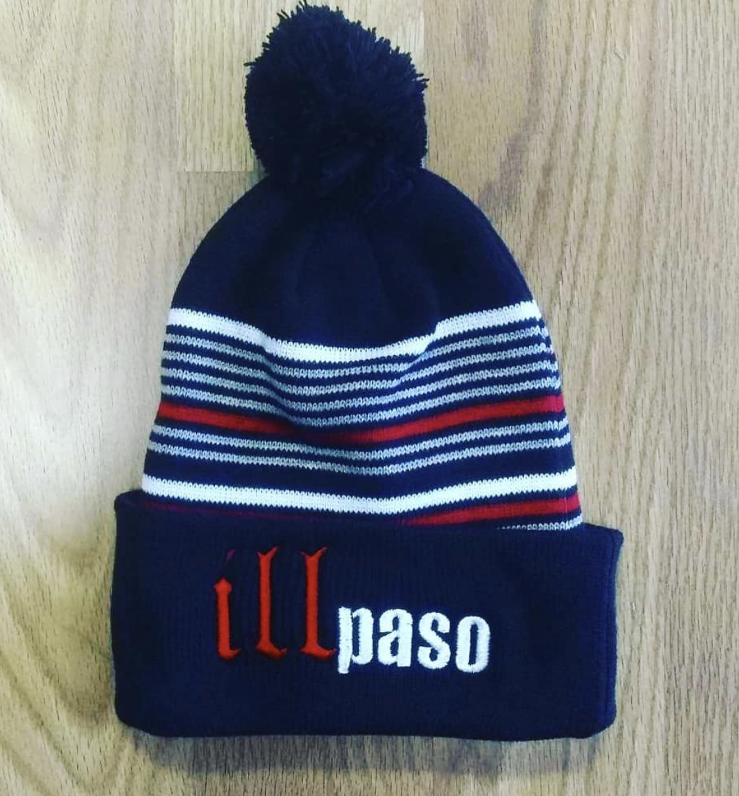 "illmatic Tribute" Pom Beanie (Navy and Red Striped) by illpaso