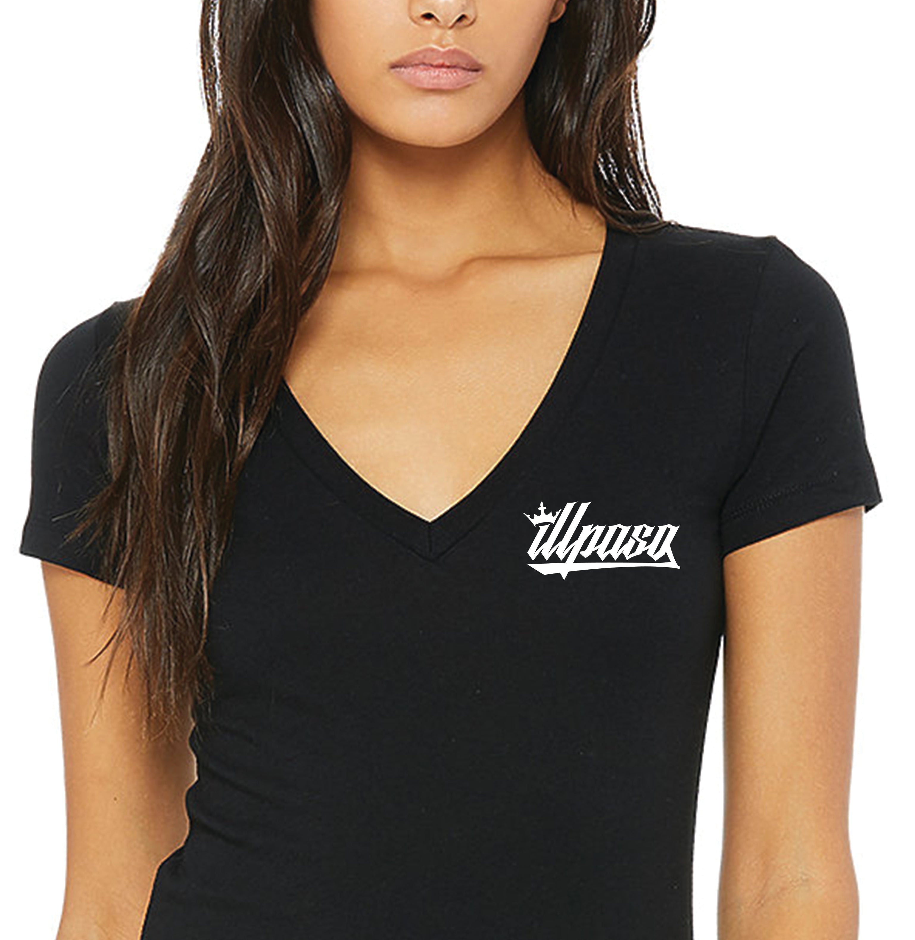 "Crown" Women's Deep V-neck T-Shirt (Black) by illpaso