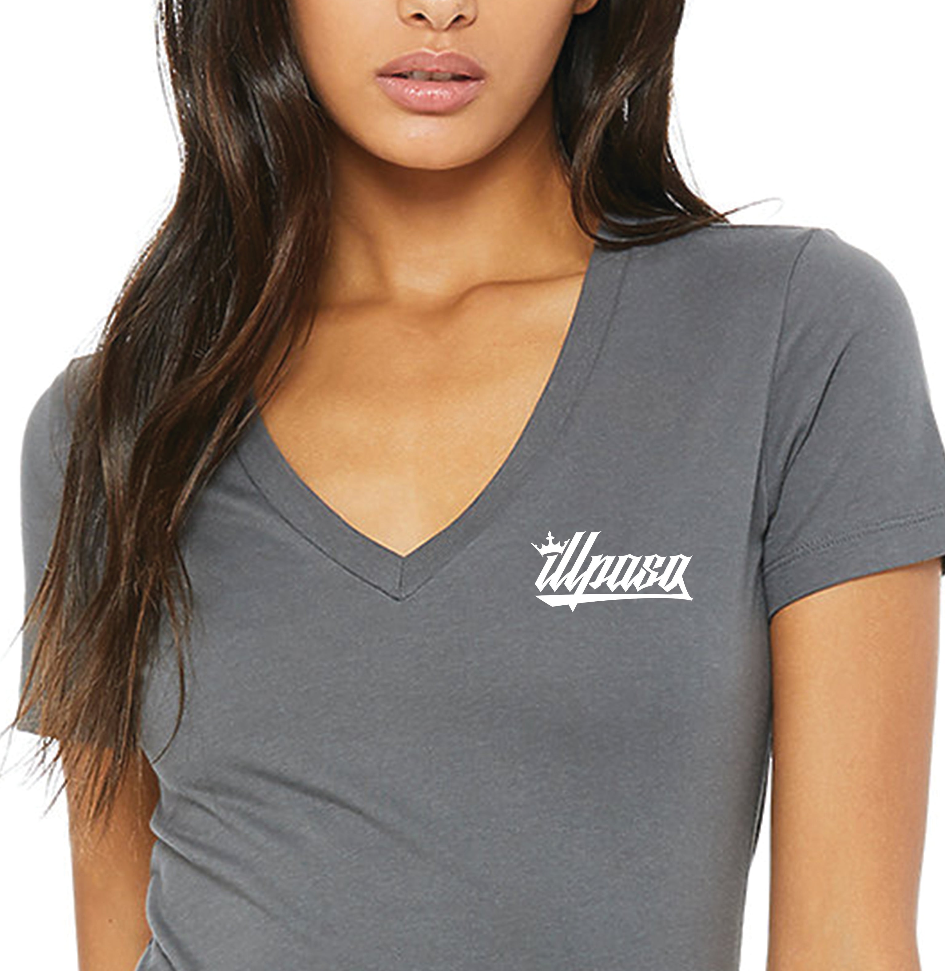 "Crown" Women's Deep V-neck T-Shirt (Grey) by illpaso