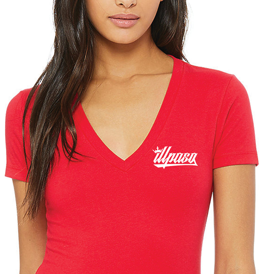 "Crown" Women's Deep V-neck T-Shirt (Red) by illpaso