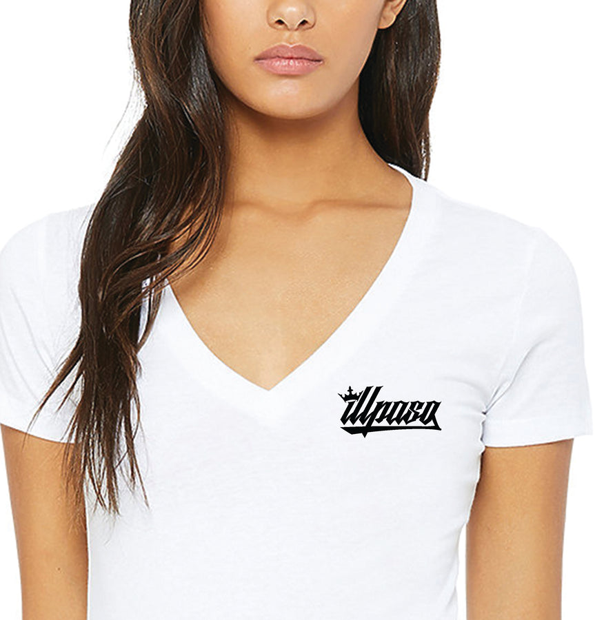 "Crown" Women's Deep V-neck T-Shirt (White) by illpaso